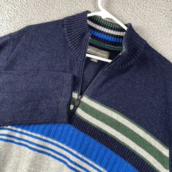 Eddie Bauer 1/4 Zip Pullover Sweater Men's XL Striped Wool Arcylic Nylon Blend - Picture 7 of 9